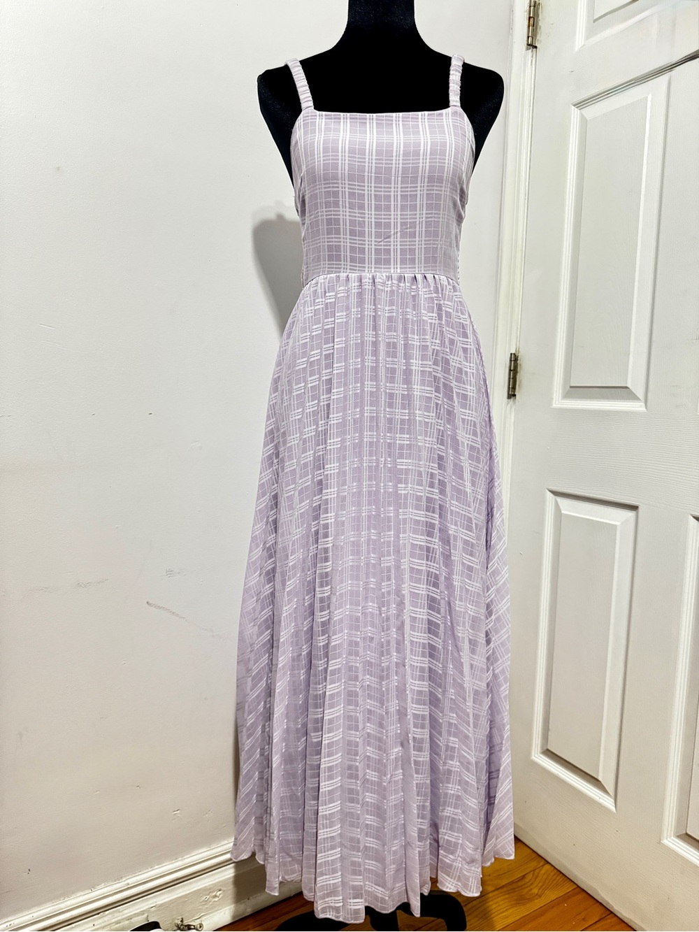 ASOS Lilac Plaid Maxi Dress with Square Neck and Thin Straps